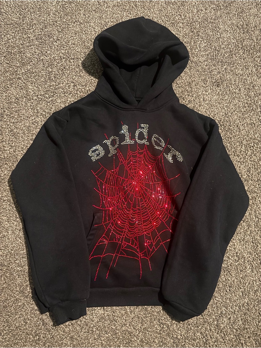 BONGO Black Hoodie with Red Rhinestone Spiderweb